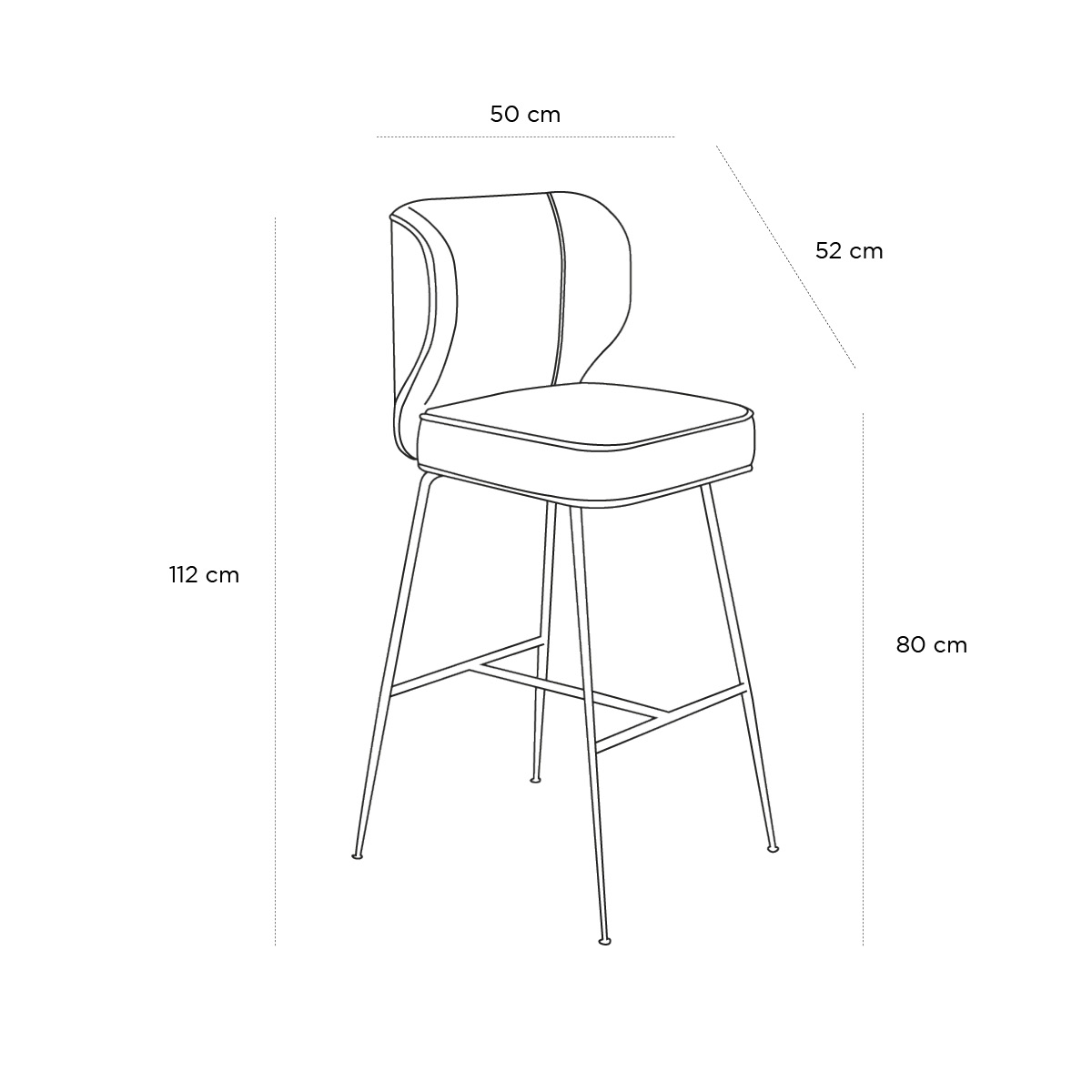 Product schematic Tabouret Wayne Noir Pied Noir