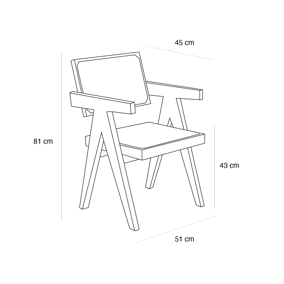 Product schematic Chaise Capitol Complex avec accoudoir Noir