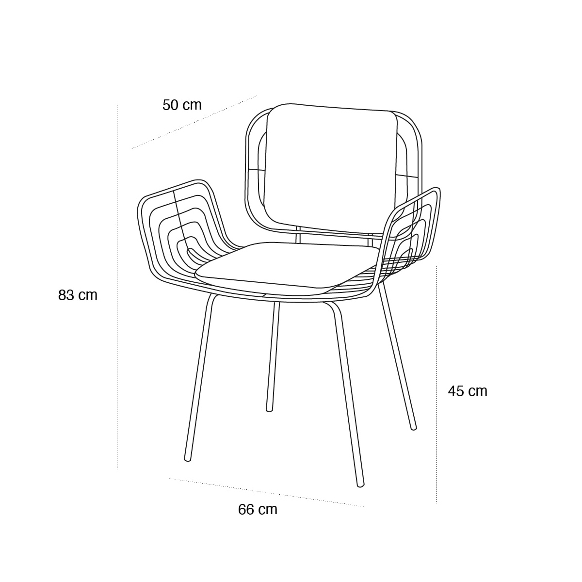 Product schematic Fauteuil Boston Doré