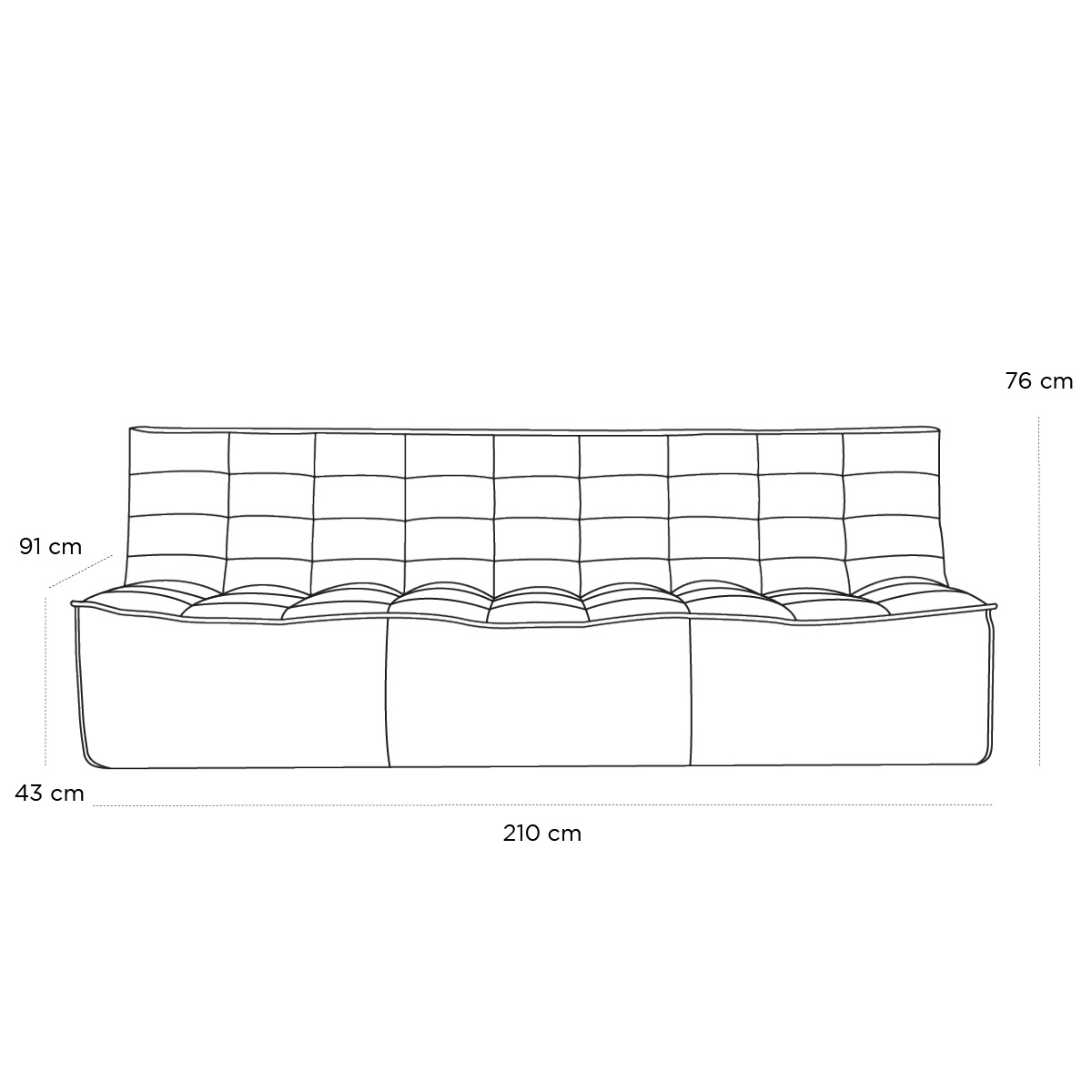 Product schematic Canapé 3 places N701 Gris foncé