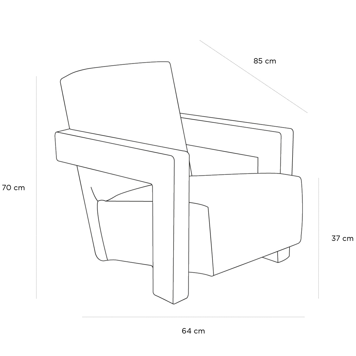 Product schematic Fauteuil Utrecht Bleu Cobalt