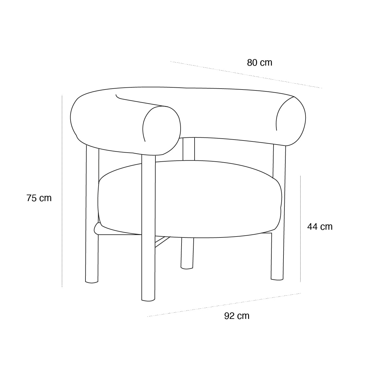 Product schematic Fauteuil Carol Bouclette Blanc cassé