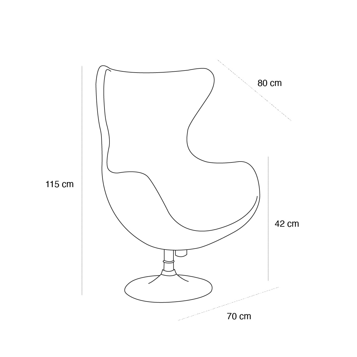 Product schematic Fauteuil Collins base Ronde