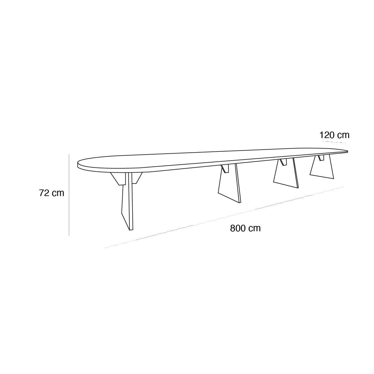 Product schematic Table Galère Ovale 8m